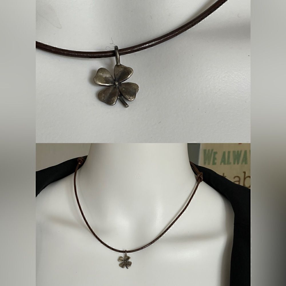 925 sterling clover leather necklace